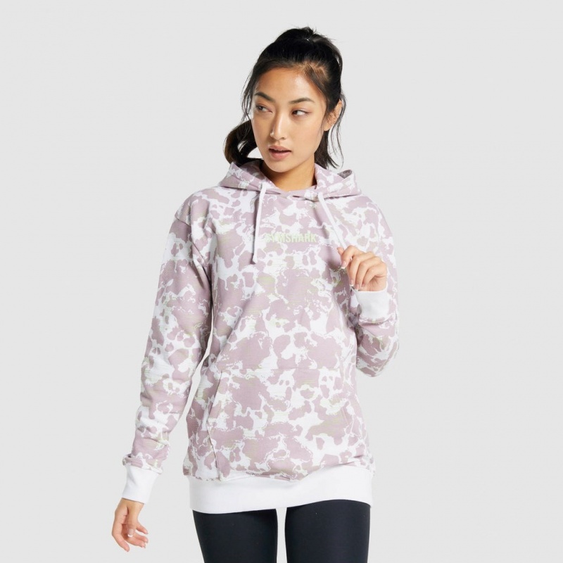 Φουτερ με Κουκουλα Gymshark Camo σταμπεσ Oversized ασπρα μωβ | 546GRICYA