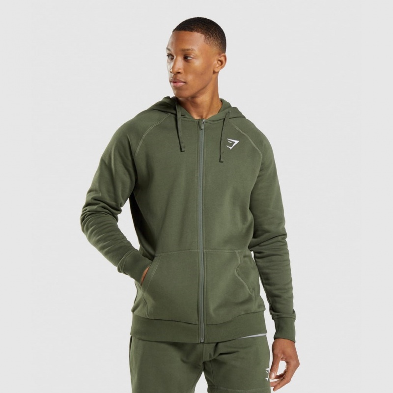 Φουτερ με Κουκουλα Gymshark Crest Zip Up Ελιά | 947HMFTKU