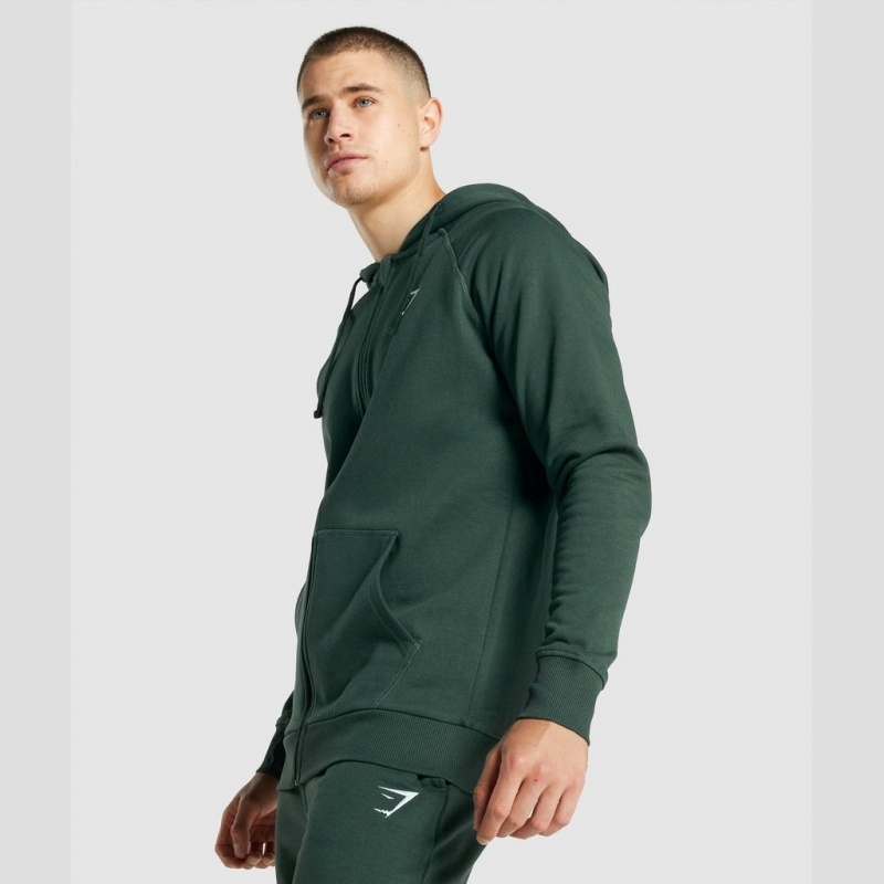 Φουτερ με Κουκουλα Gymshark Crest Zip Up σκούρο πρασινο | 273VCURTH