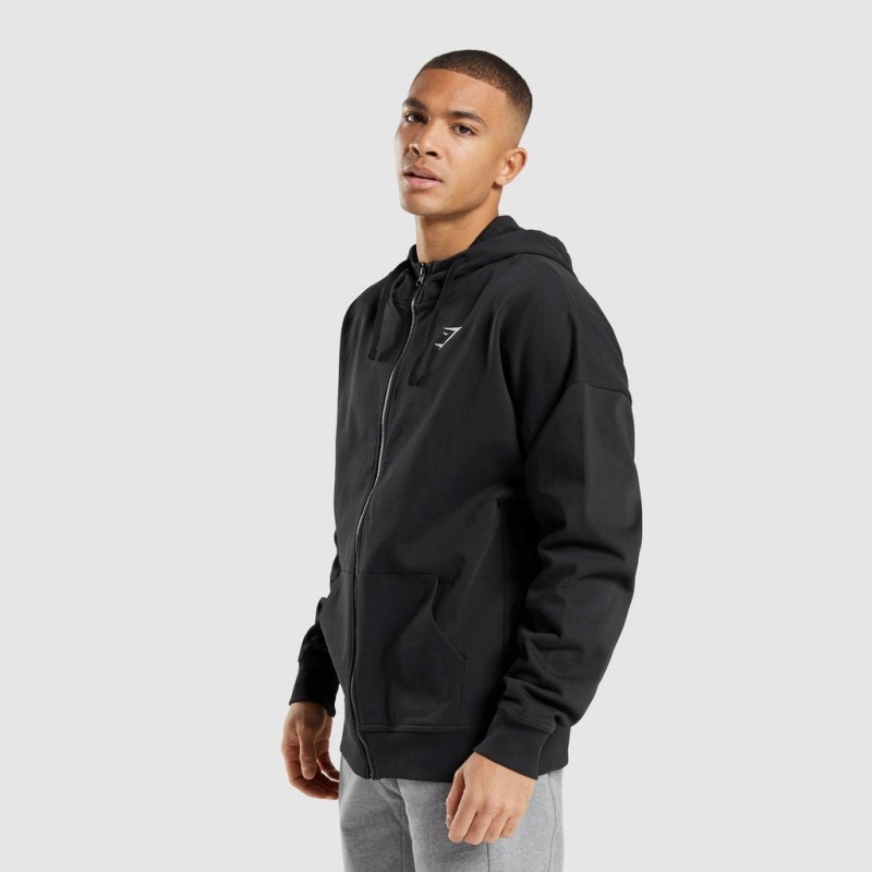 Φουτερ με Κουκουλα Gymshark Essential Oversized Zip Up μαυρα | 632IVWGSP