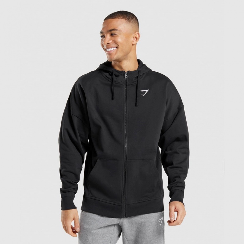 Φουτερ με Κουκουλα Gymshark Essential Oversized Zip Up μαυρα | 632IVWGSP