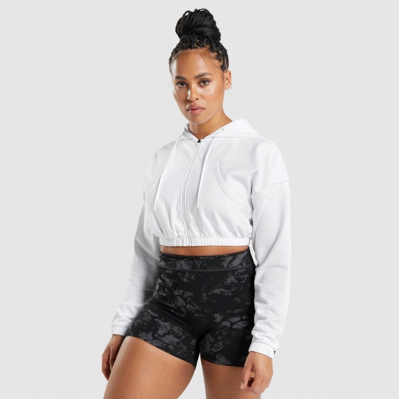 Φουτερ με Κουκουλα Gymshark KK Fit Zip-Up Cropped ασπρα | 617DZOHYE