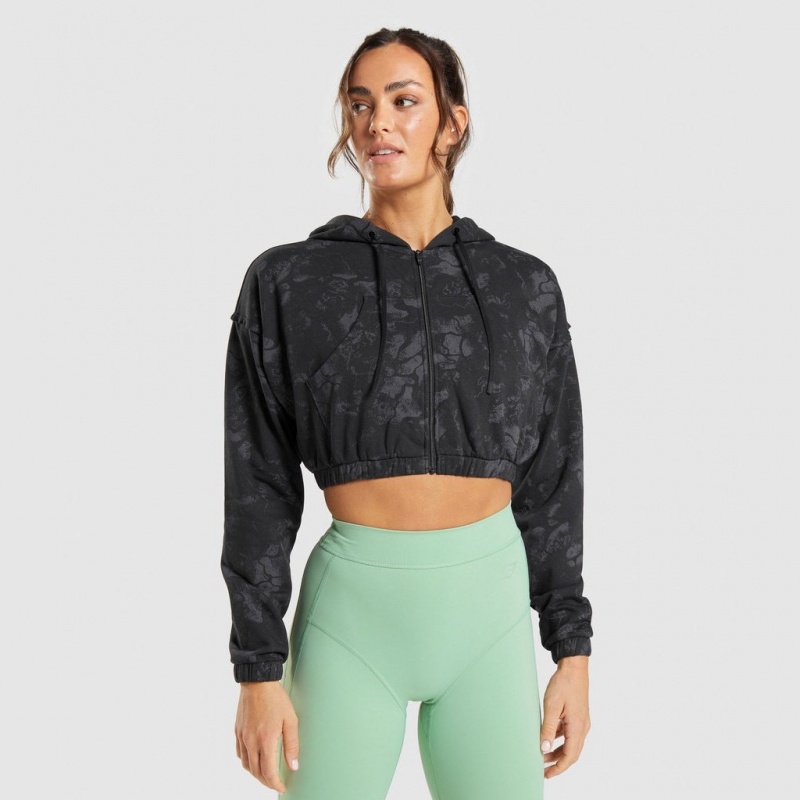 Φουτερ με Κουκουλα Gymshark KK Fit Zip-Up Cropped μαυρα καμουφλάζ | 385HWVDCK