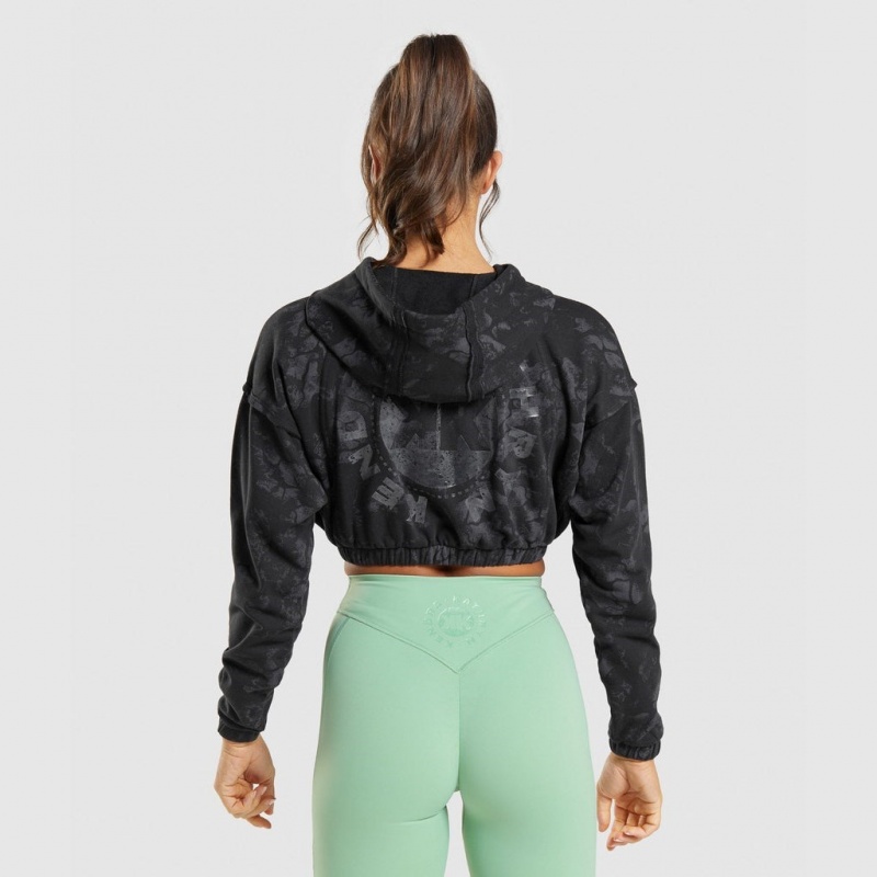 Φουτερ με Κουκουλα Gymshark KK Fit Zip-Up Cropped μαυρα καμουφλάζ | 385HWVDCK