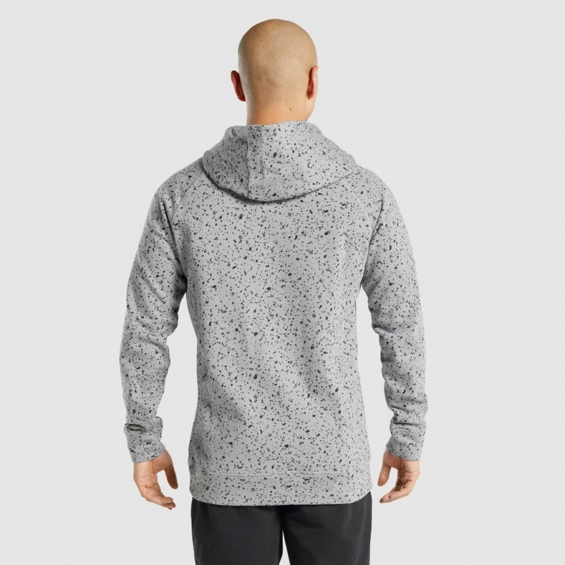 Φουτερ με Κουκουλα Gymshark Micro Print ανοιχτο γκρι | 016RLXHDP
