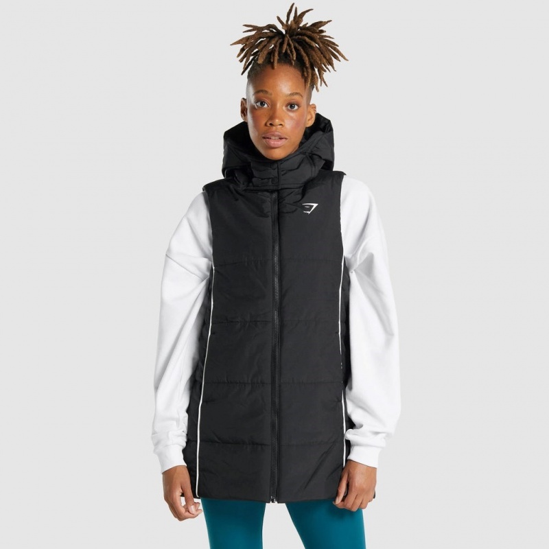 Φουτερ με Κουκουλα Gymshark Oversized Longline Gilet μαυρα | 450YCZEOT