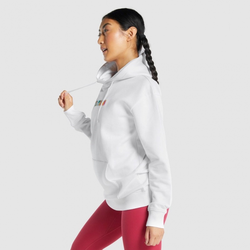 Φουτερ με Κουκουλα Gymshark Sundae σταμπεσ Oversized ασπρα | 843EWZVUQ