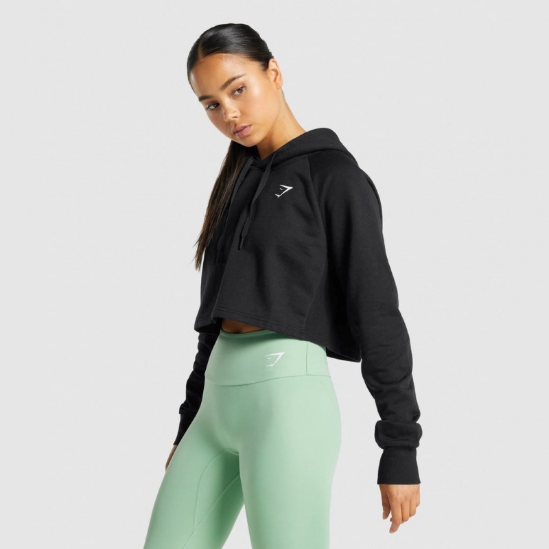Φουτερ με Κουκουλα Gymshark Αθλητικά Cropped μαυρα | 507RLBIXE