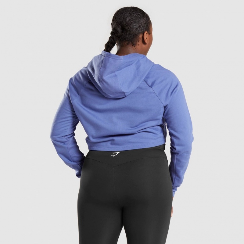 Φουτερ με Κουκουλα Gymshark Αθλητικά Cropped μπλε | 758XKAOIW