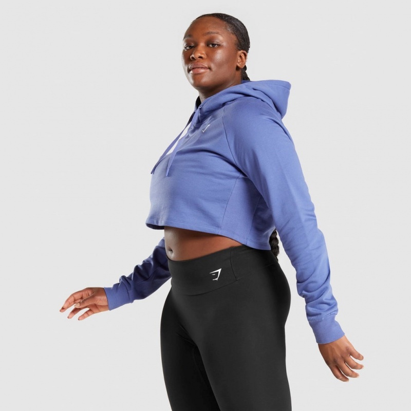 Φουτερ με Κουκουλα Gymshark Αθλητικά Cropped μπλε | 758XKAOIW