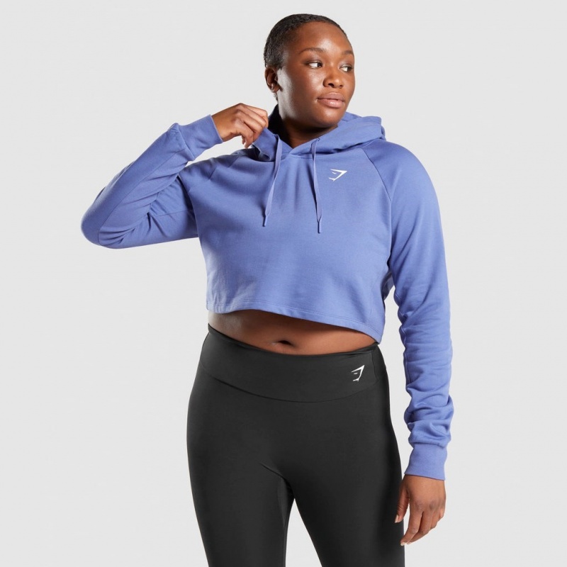 Φουτερ με Κουκουλα Gymshark Αθλητικά Cropped μπλε | 758XKAOIW