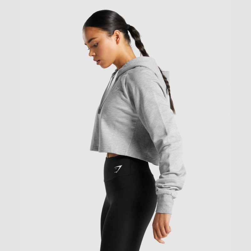 Φουτερ με Κουκουλα Gymshark Αθλητικά Cropped ανοιχτο γκρι | 587ELMOFA