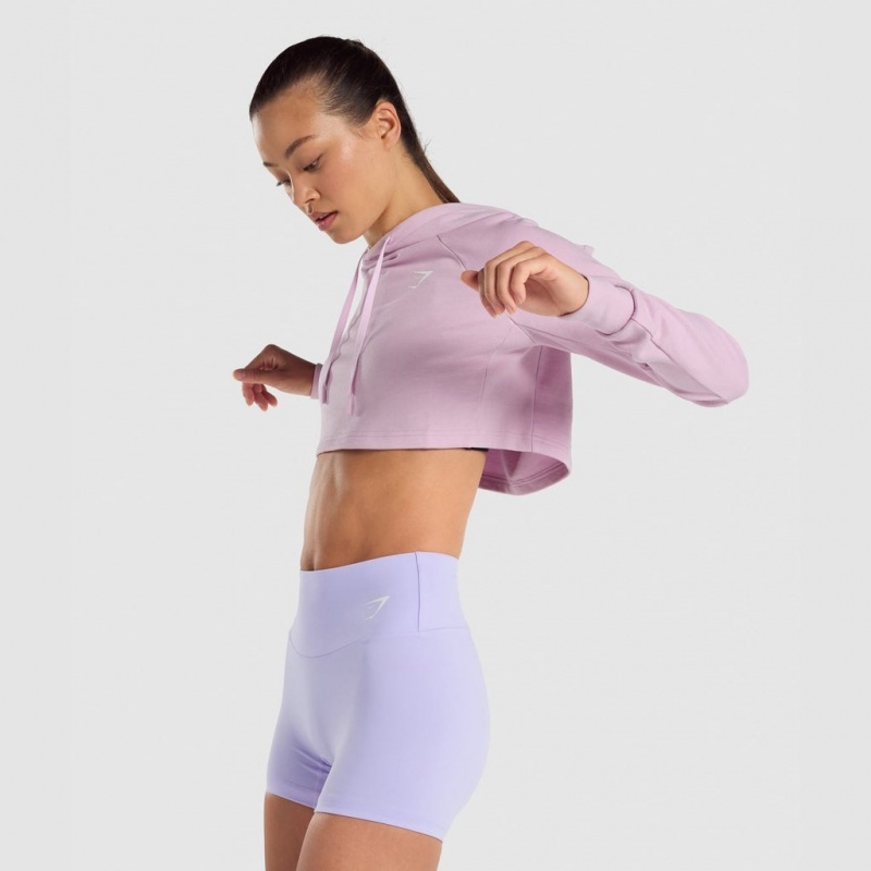 Φουτερ με Κουκουλα Gymshark Αθλητικά Cropped ανοιχτο ροζ | 854AODWYU