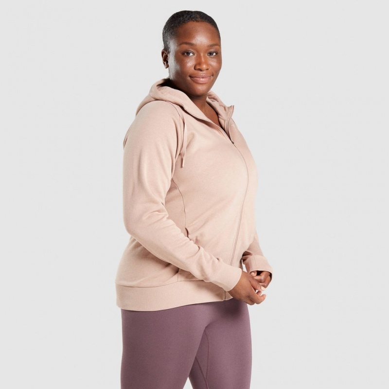 Φουτερ με Κουκουλα Gymshark Αθλητικά Zip Up Taupe | 650FUZHPN